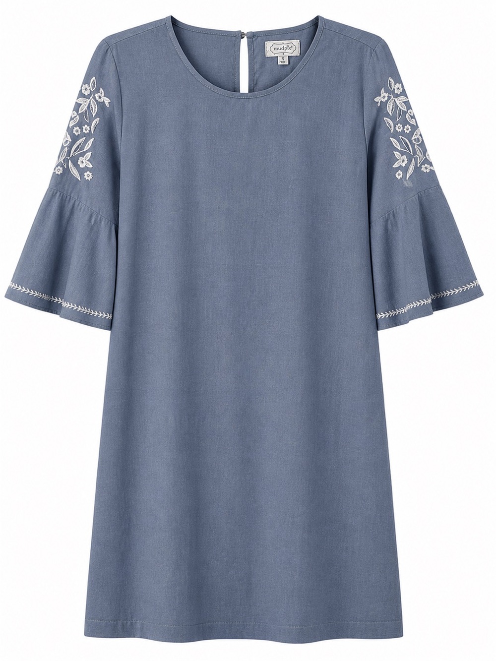 Mudpie 100% Cotton Embroidered Sleeve Chambray Shift Dress- S